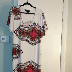 Ashley Stewart African/Tribal Print Maxi Dress With Tie Belt (White)